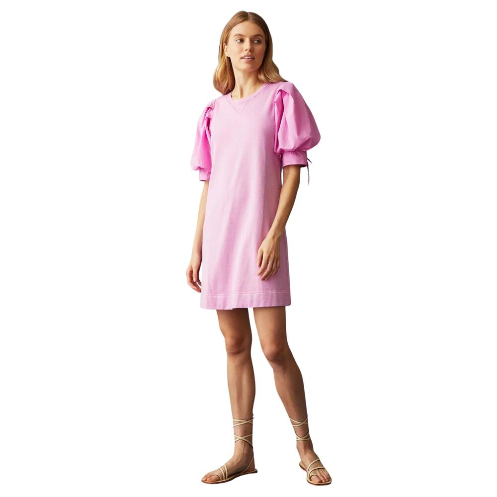 Marie Oliver Petal Pink Shane Dress French Terry Cotton Poplin Puff Sleeve Mini - Picture 2 of 11